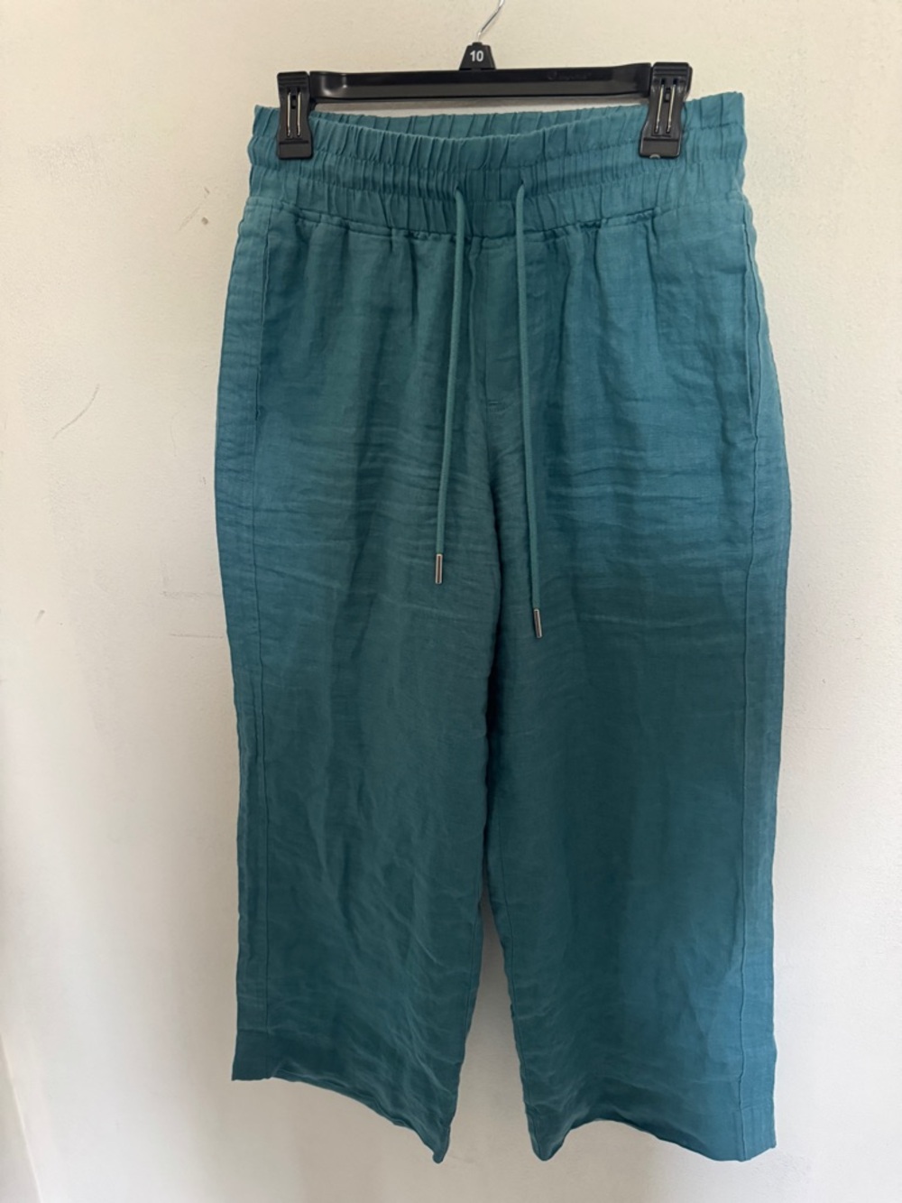 Quince 100% Linen Wide Leg Pants Teal Green Drawstring Size Small